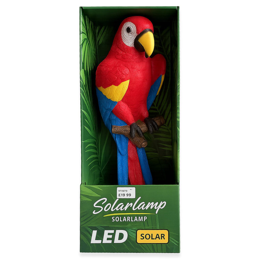 Hanging Red Parrot Garden Decor with Solar LED Eyes