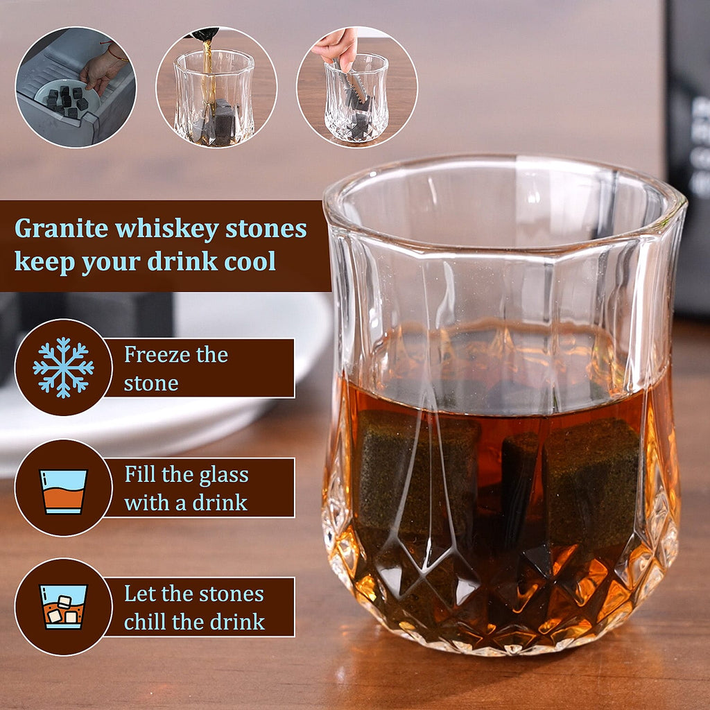 Whiskey Granite Stones and 2 Glasses Gift Set - Brown