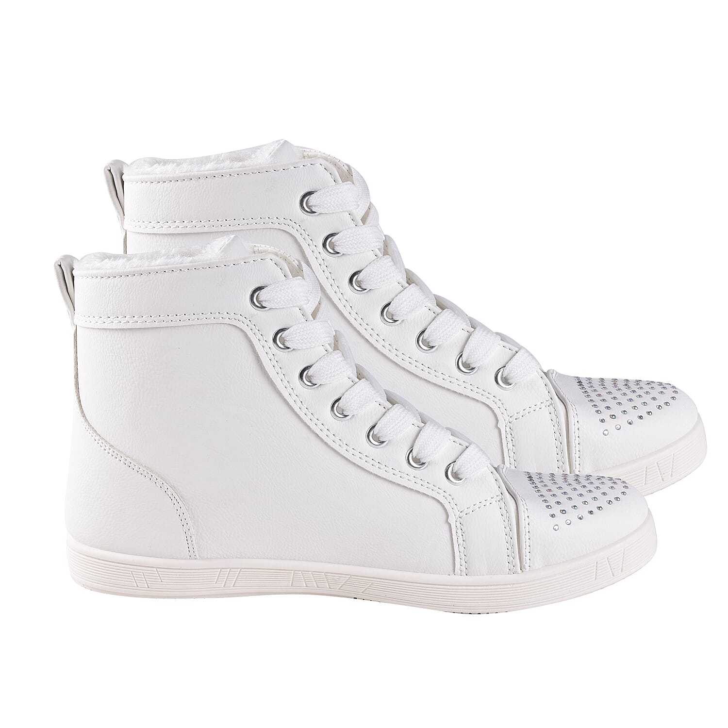 White Ankle Trainers with Faux Fur Lining (Size 3)