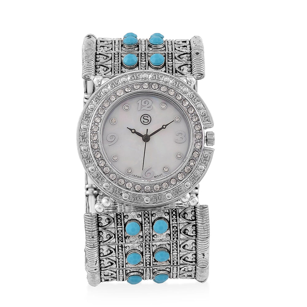 STRADA Japan Movt. Water Resistant White Dial Crystal Studded Watch with Blue Bracelet