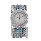 STRADA Japan Movt. Water Resistant White Dial Crystal Studded Watch with Blue Bracelet