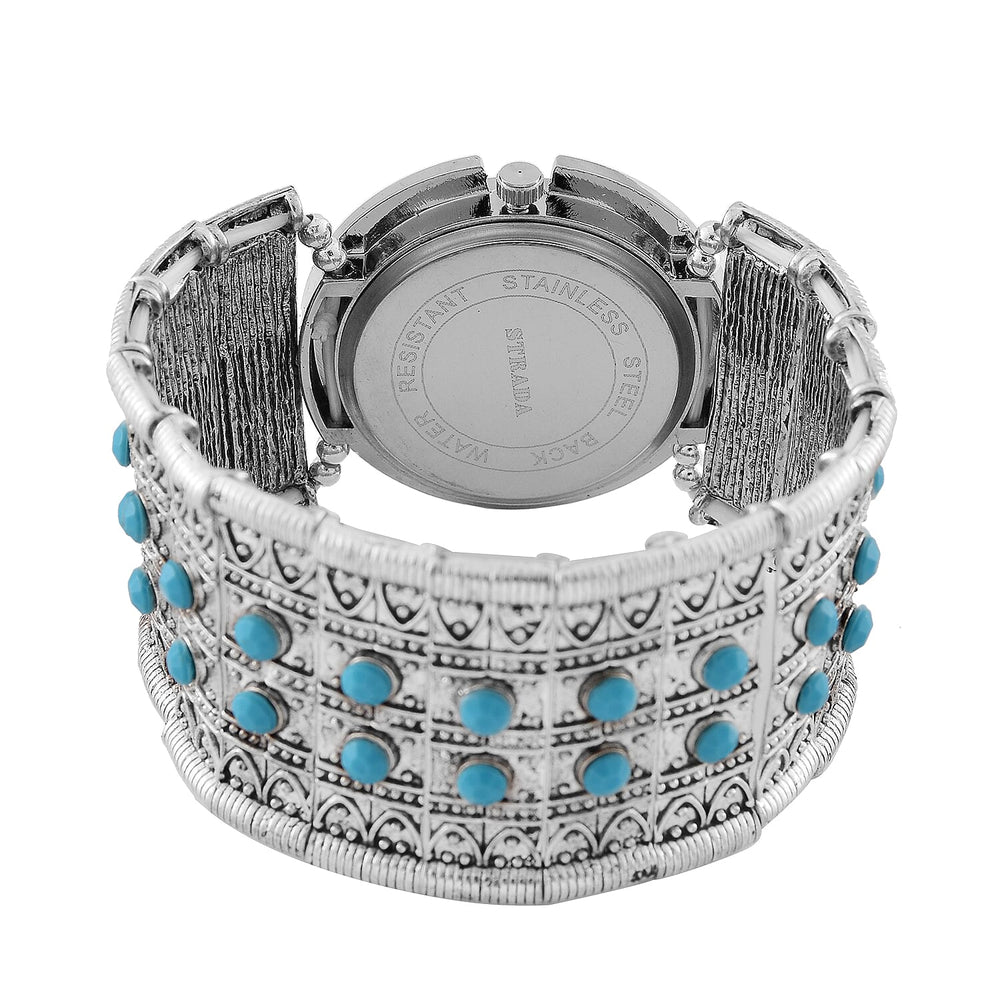 STRADA Japan Movt. Water Resistant White Dial Crystal Studded Watch with Blue Bracelet