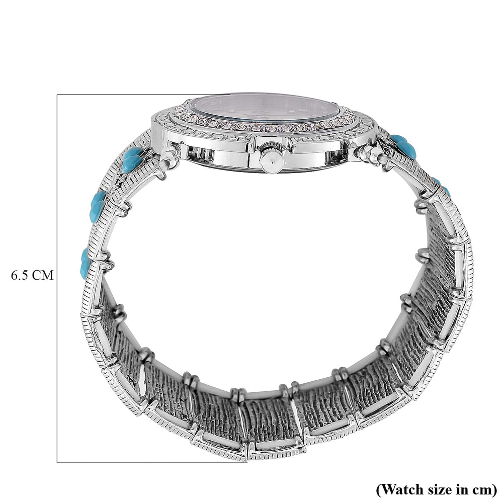 STRADA Japan Movt. Water Resistant White Dial Crystal Studded Watch with Blue Bracelet