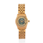 Designer Inspired - GENOA TIME V2 Japan Movt. Green Sunshine Literal Crystal Studded Dial 3 ATM WR Watch with Yellow Gold Stainless Steel Chain Strap