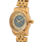 Designer Inspired - GENOA TIME V2 Japan Movt. Green Sunshine Literal Crystal Studded Dial 3 ATM WR Watch with Yellow Gold Stainless Steel Chain Strap