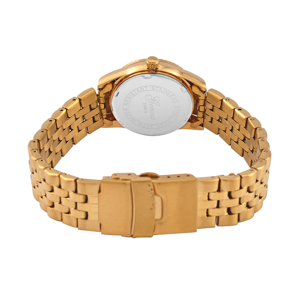 Designer Inspired - GENOA TIME V2 Japan Movt. Green Sunshine Literal Crystal Studded Dial 3 ATM WR Watch with Yellow Gold Stainless Steel Chain Strap