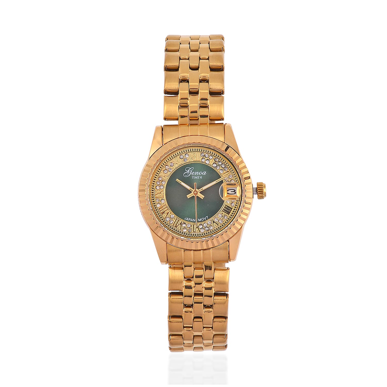 Designer Inspired - GENOA TIME V2 Japan Movt. Green Sunshine Literal Crystal Studded Dial