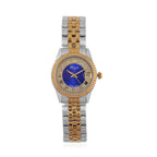 Designer Inspired - GENOA TIME V2 Japan Movt. Blue Sunshine Literal Crystal Studded Dial 3 ATM WR Watch with Stainless Steel Chain Strap in Dual Tone