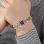 Designer Inspired - GENOA TIME V2 Japan Movt. Blue Sunshine Literal Crystal Studded Dial 3 ATM WR Watch with Stainless Steel Chain Strap in Dual Tone