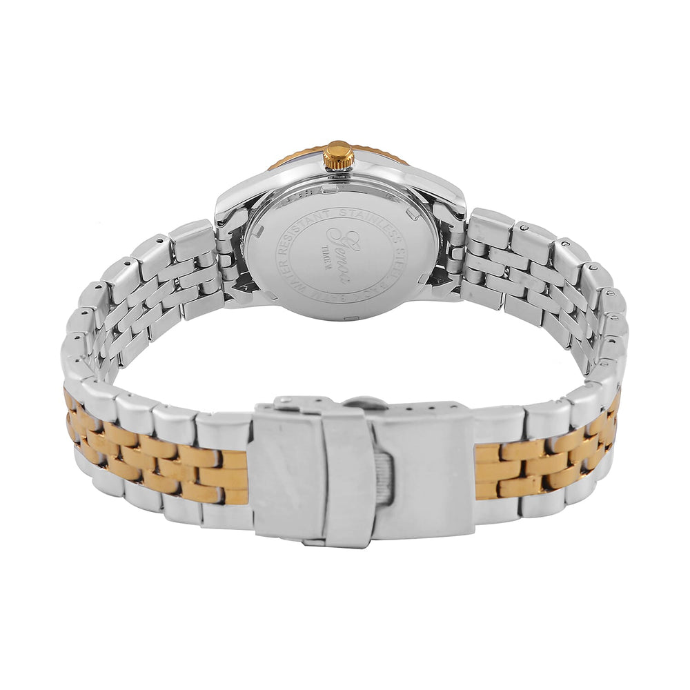 Designer Inspired - GENOA TIME V2 Japan Movt. Blue Sunshine Literal Crystal Studded Dial 3 ATM WR Watch with Stainless Steel Chain Strap in Dual Tone