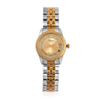 Designer Inspired- GENOA TIME V2 Japan Movt. Gold Sunshine Literal Crystal Studded Dial 3 ATM WR Watch with Stainless Steel Chain Strap in Dual Tone