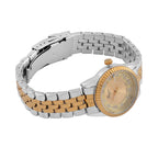 Designer Inspired- GENOA TIME V2 Japan Movt. Gold Sunshine Literal Crystal Studded Dial 3 ATM WR Watch with Stainless Steel Chain Strap in Dual Tone