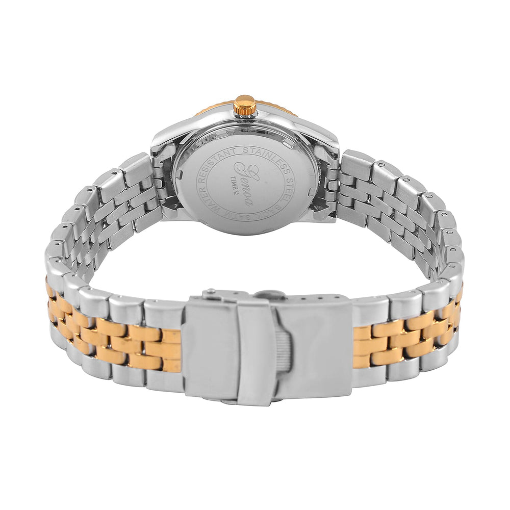 Designer Inspired- GENOA TIME V2 Japan Movt. Gold Sunshine Literal Crystal Studded Dial 3 ATM WR Watch with Stainless Steel Chain Strap in Dual Tone