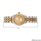 Designer Inspired- GENOA TIME V2 Japan Movt. Gold Sunshine Literal Crystal Studded Dial 3 ATM WR Watch with Stainless Steel Chain Strap in Dual Tone