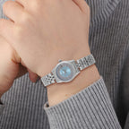 Designer Inspired- GENOA TIME V2 Japan Movt. Blue Sunshine Literal Crystal Studded Dial 3 ATM WR Watch with Stainless Steel Chain Strap