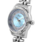 Designer Inspired- GENOA TIME V2 Japan Movt. Blue Sunshine Literal Crystal Studded Dial 3 ATM WR Watch with Stainless Steel Chain Strap