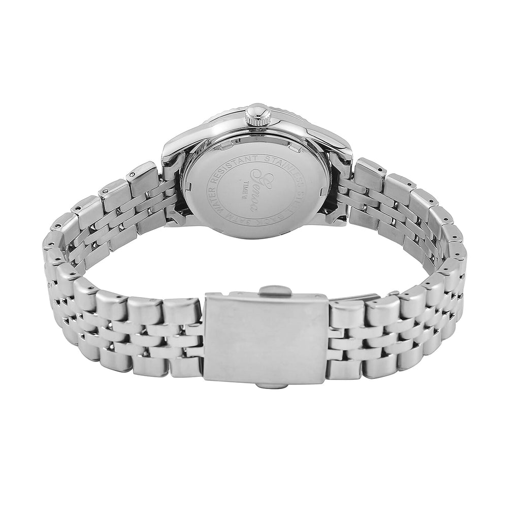 Designer Inspired-GENOA TIME V2 Japan Movt. White Sunshine Literal Crystal Studded Dial 3 ATM WR Watch with Stainless Steel Chain Strap