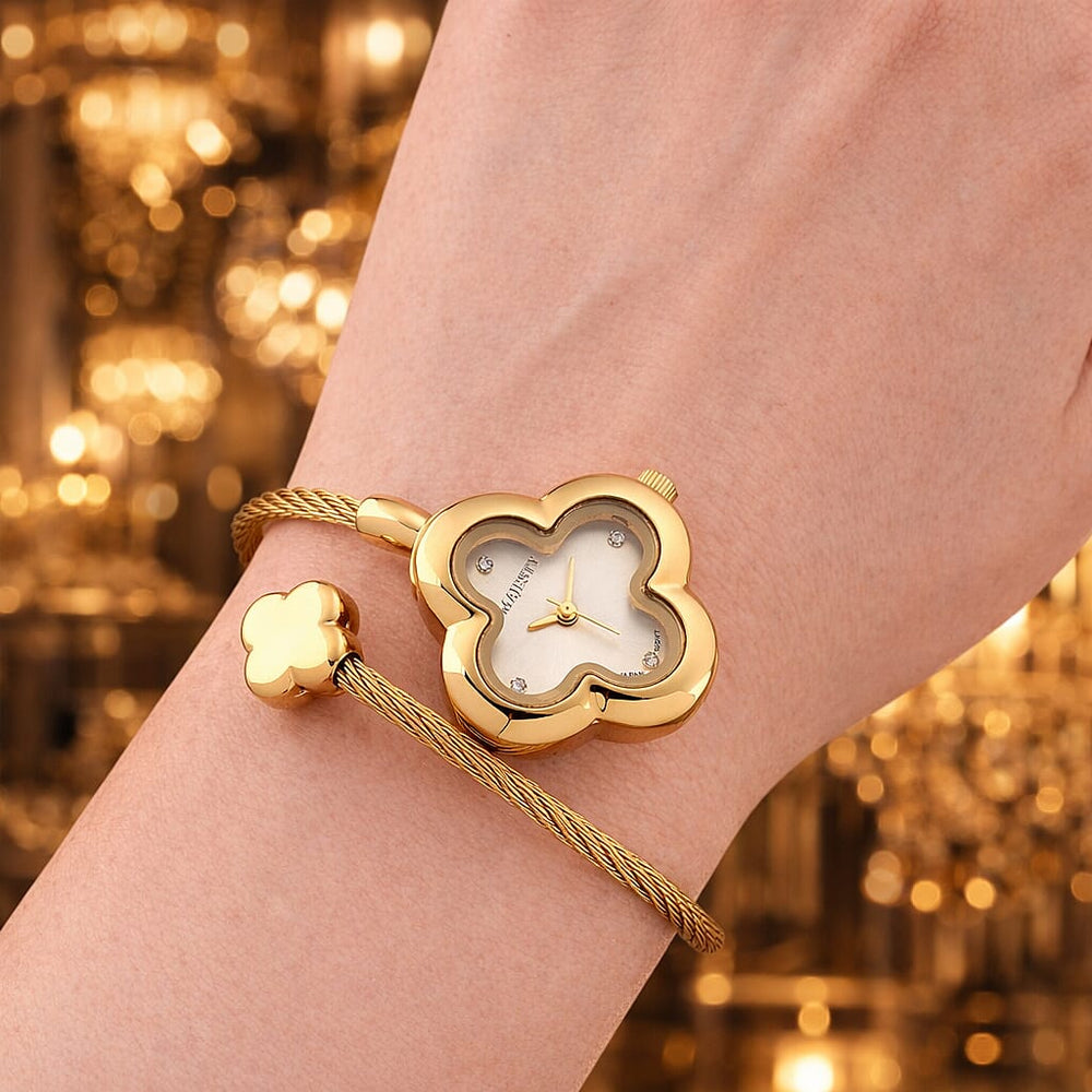 MAJESTY Japan Movement 3ATM Clover Design Sunshine dial Watch - Gold Tone