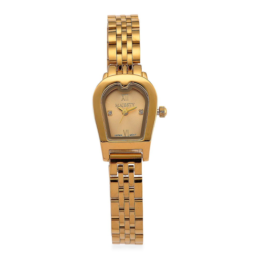 MAJESTY Quartz 7T35 Japan Movement 3ATM WR Gold Sunshine - Crystal Dial - Gold Case Ladies Watch with Gold Stainless Steel Strap