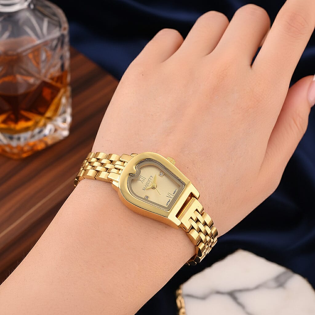 MAJESTY Quartz 7T35 Japan Movement 3ATM WR Gold Sunshine - Crystal Dial - Gold Case Ladies Watch with Gold Stainless Steel Strap