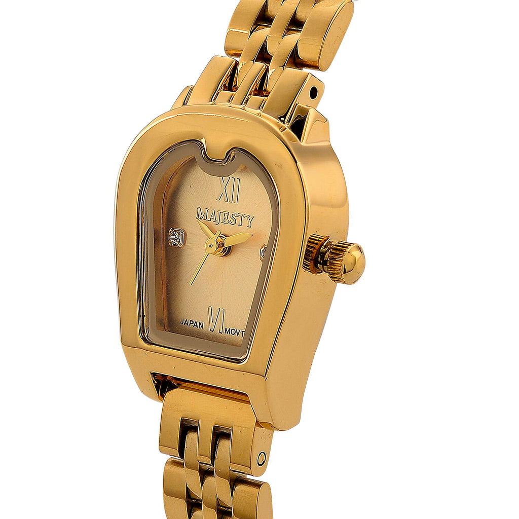 MAJESTY Quartz 7T35 Japan Movement 3ATM WR Gold Sunshine - Crystal Dial - Gold Case Ladies Watch with Gold Stainless Steel Strap