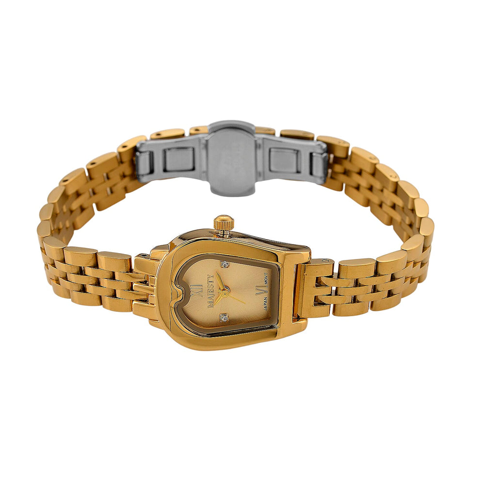 MAJESTY Quartz 7T35 Japan Movement 3ATM WR Gold Sunshine - Crystal Dial - Gold Case Ladies Watch with Gold Stainless Steel Strap