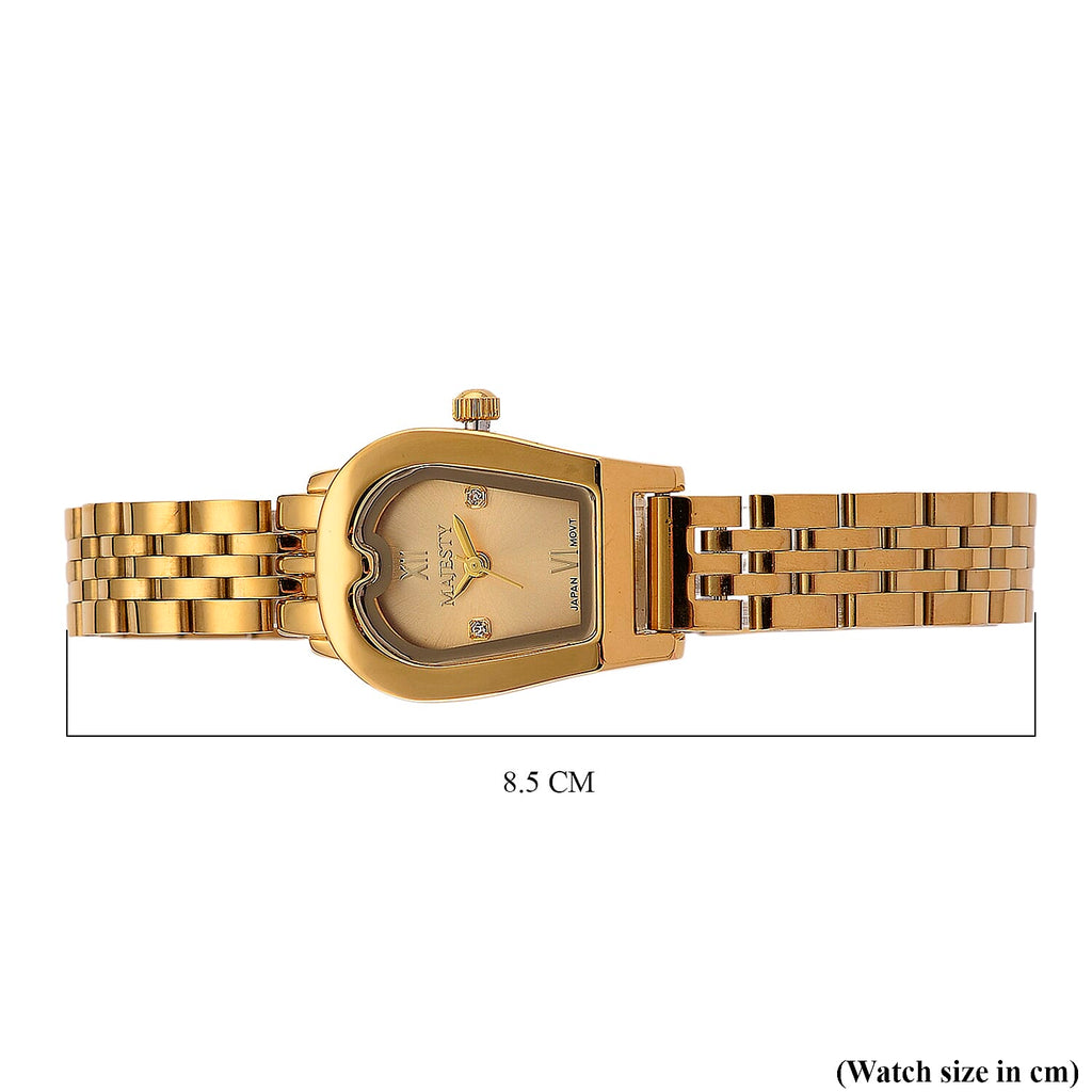 MAJESTY Quartz 7T35 Japan Movement 3ATM WR Gold Sunshine - Crystal Dial - Gold Case Ladies Watch with Gold Stainless Steel Strap