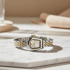 MAJESTY Quartz 7T35 Japan Movement 3ATM WR White Sunshine - Crystal Dial Ladies Watch with Two-Tone Stainless Steel Strap
