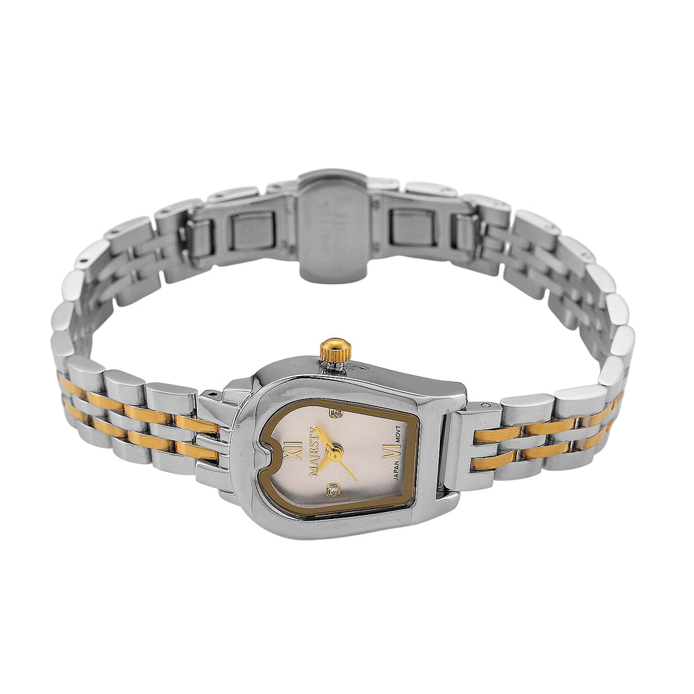 MAJESTY Quartz 7T35 Japan Movement 3ATM WR White Sunshine - Crystal Dial Ladies Watch with Two-Tone Stainless Steel Strap