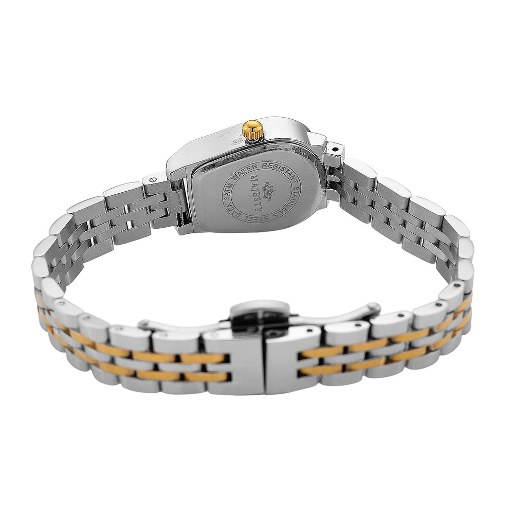 MAJESTY Quartz 7T35 Japan Movement 3ATM WR White Sunshine - Crystal Dial Ladies Watch with Two-Tone Stainless Steel Strap