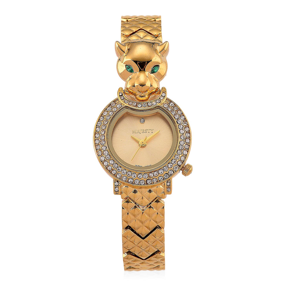 LOWEST EVER-MAJESTY Japan Movement 3ATM Crystal Studded Leopard Design  Watch - Gold