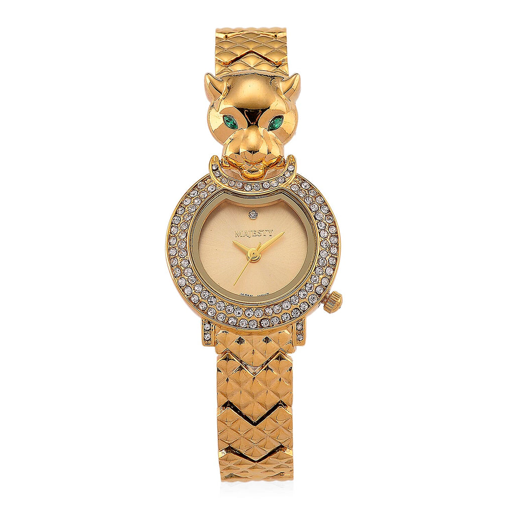 LOWEST EVER-MAJESTY Japan Movement 3ATM Crystal Studded Leopard Design  Watch - Gold