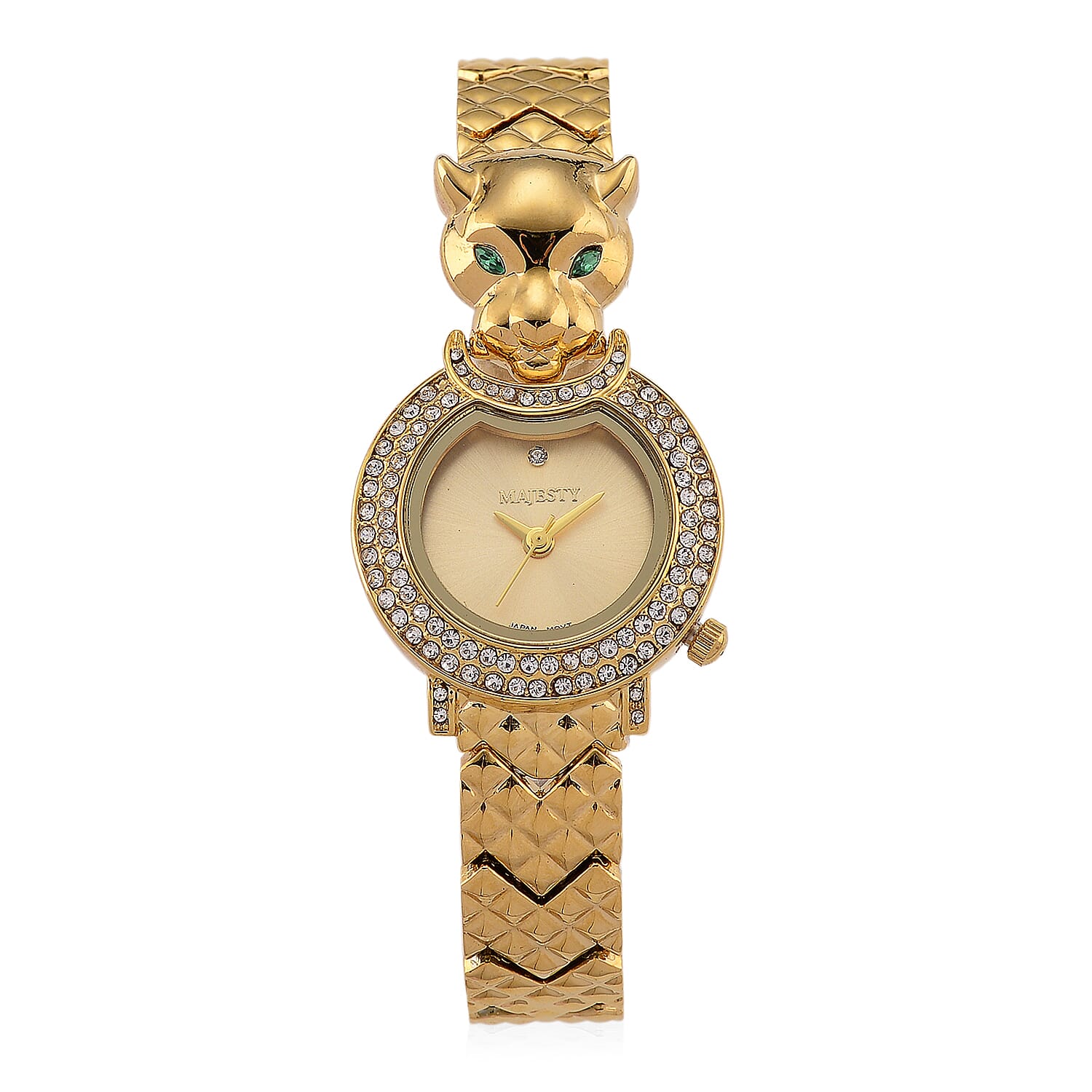 LOWEST EVER-MAJESTY Japan Movement 3ATM Crystal Studded Leopard Design  Watch - Gold