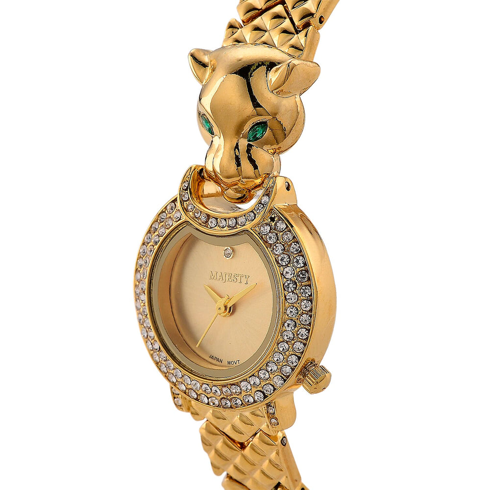 LOWEST EVER-MAJESTY Japan Movement 3ATM Crystal Studded Leopard Design  Watch - Gold