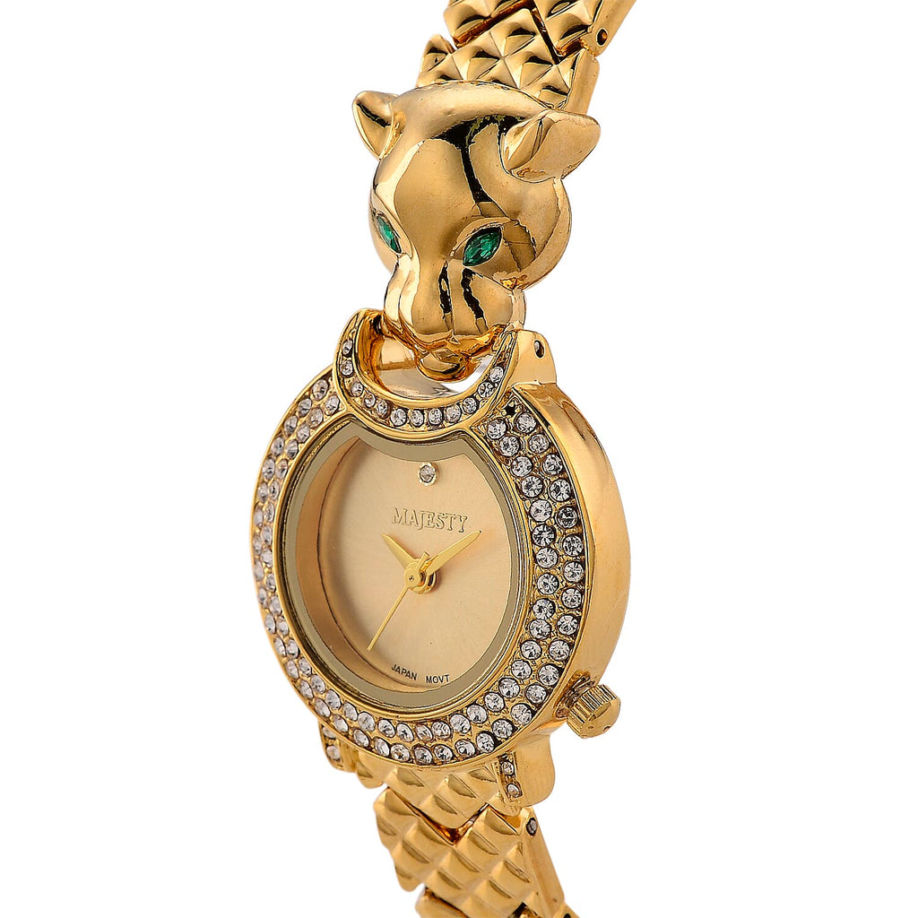 LOWEST EVER-MAJESTY Japan Movement 3ATM Crystal Studded Leopard Design  Watch - Gold