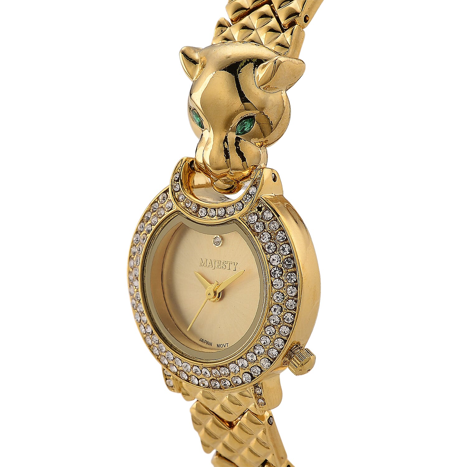 LOWEST EVER-MAJESTY Japan Movement 3ATM Crystal Studded Leopard Design  Watch - Gold