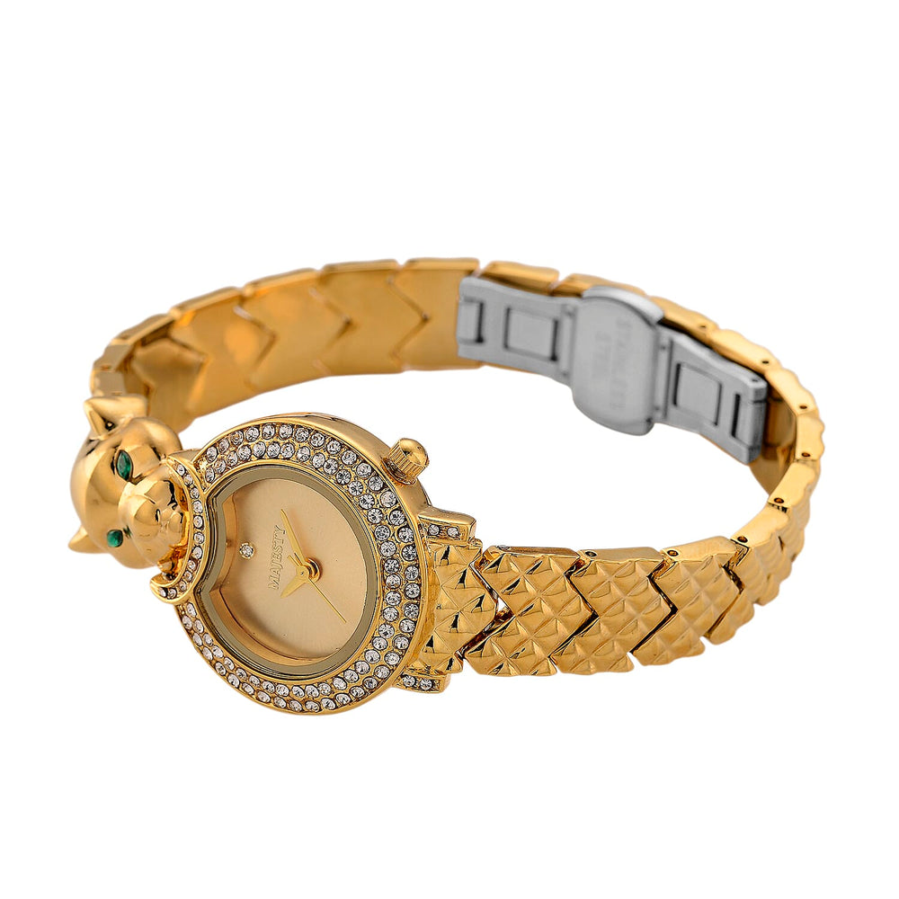 LOWEST EVER-MAJESTY Japan Movement 3ATM Crystal Studded Leopard Design  Watch - Gold
