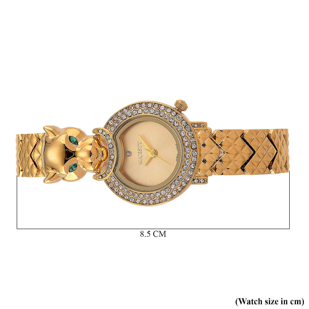 LOWEST EVER-MAJESTY Japan Movement 3ATM Crystal Studded Leopard Design  Watch - Gold