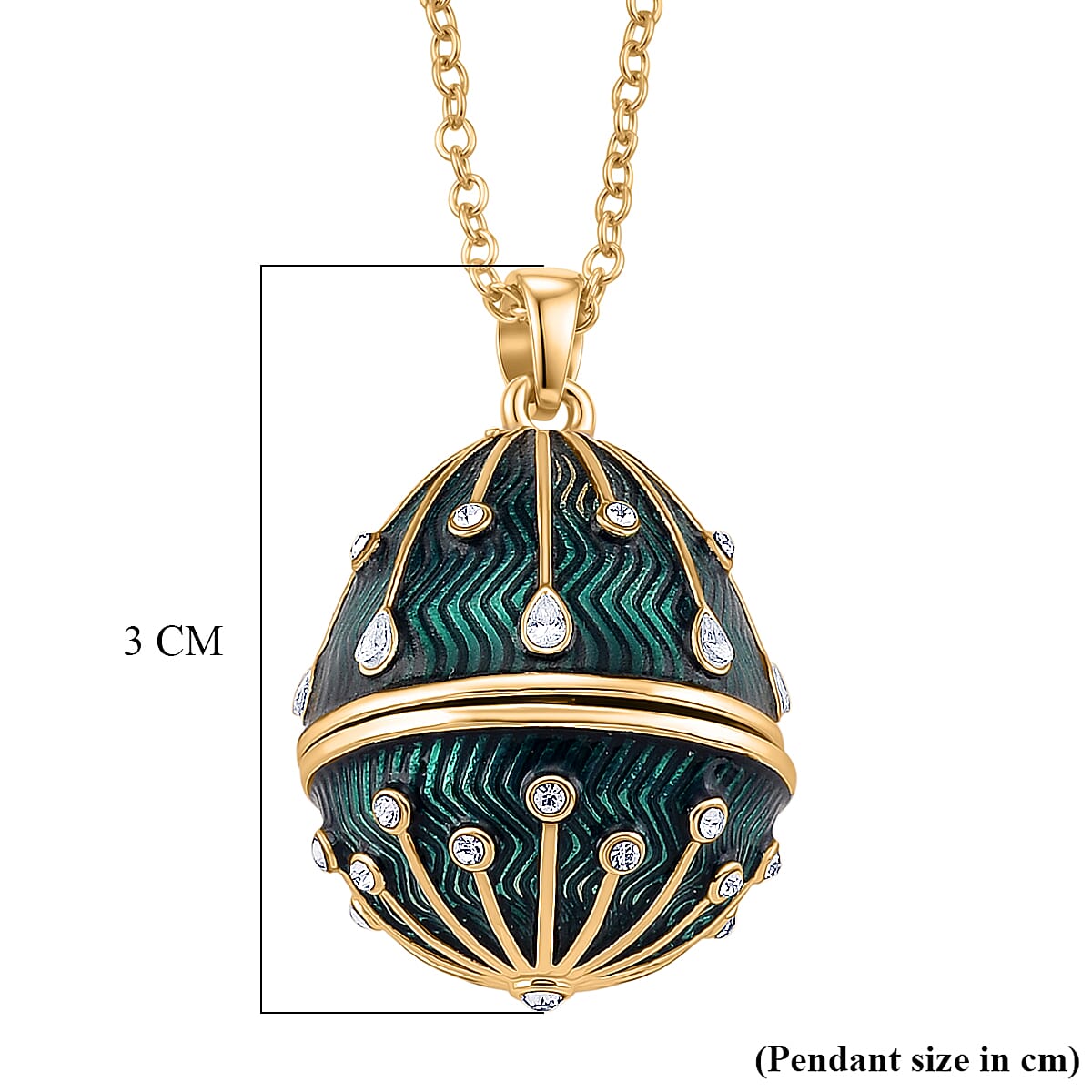 The Luxury Egg Collection - White Crystal & Multi Colour Enamelled Egg Pendant with Chain (Size 24-2 Ext) - Green