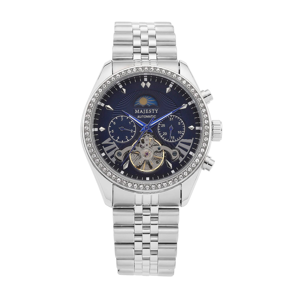 MAJESTY Triumph Multifunctional Automatic Movement Crystal Studded 3ATM Day and night element Stainless steel Strap Watch