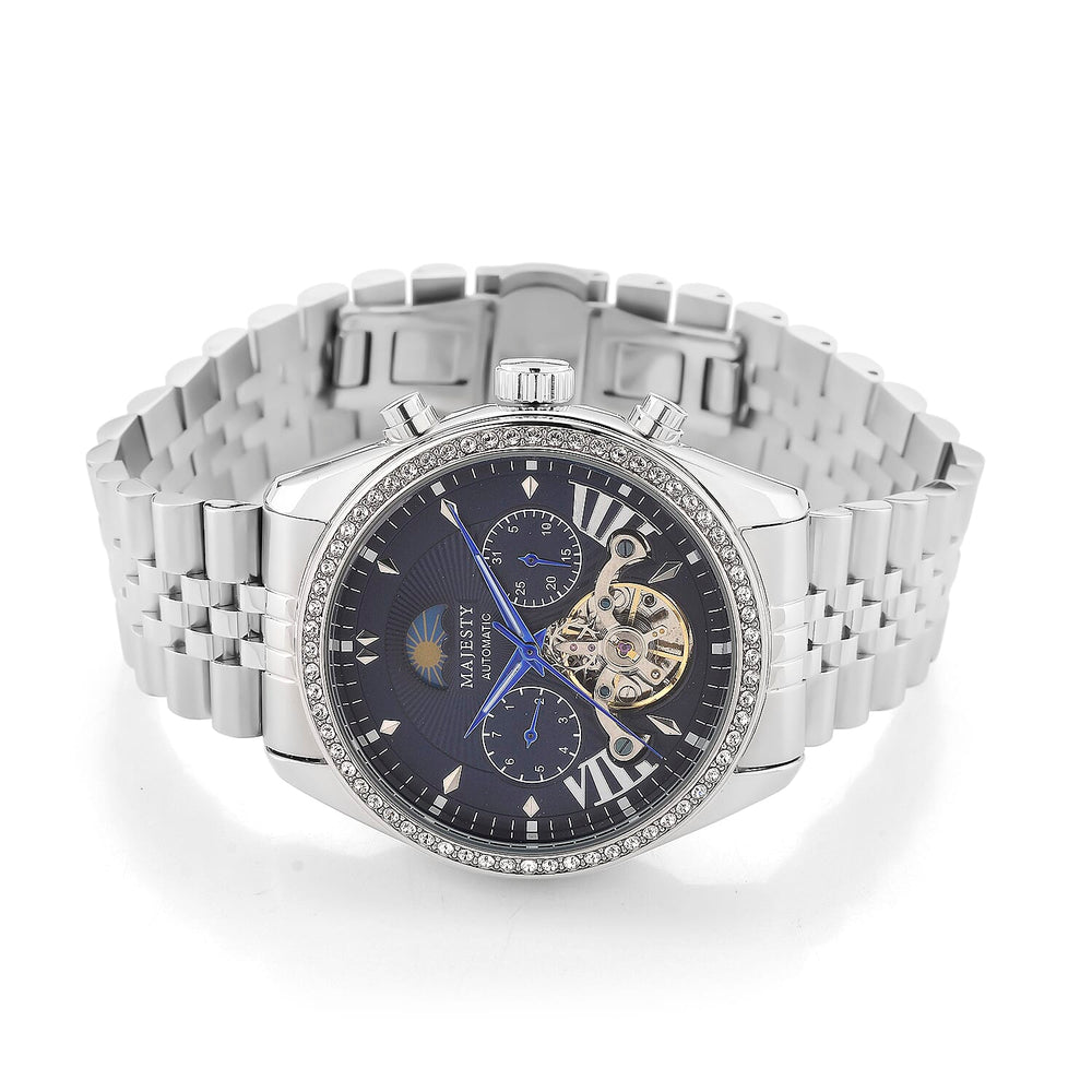 MAJESTY Triumph Multifunctional Automatic Movement Crystal Studded 3ATM Day and night element Stainless steel Strap Watch