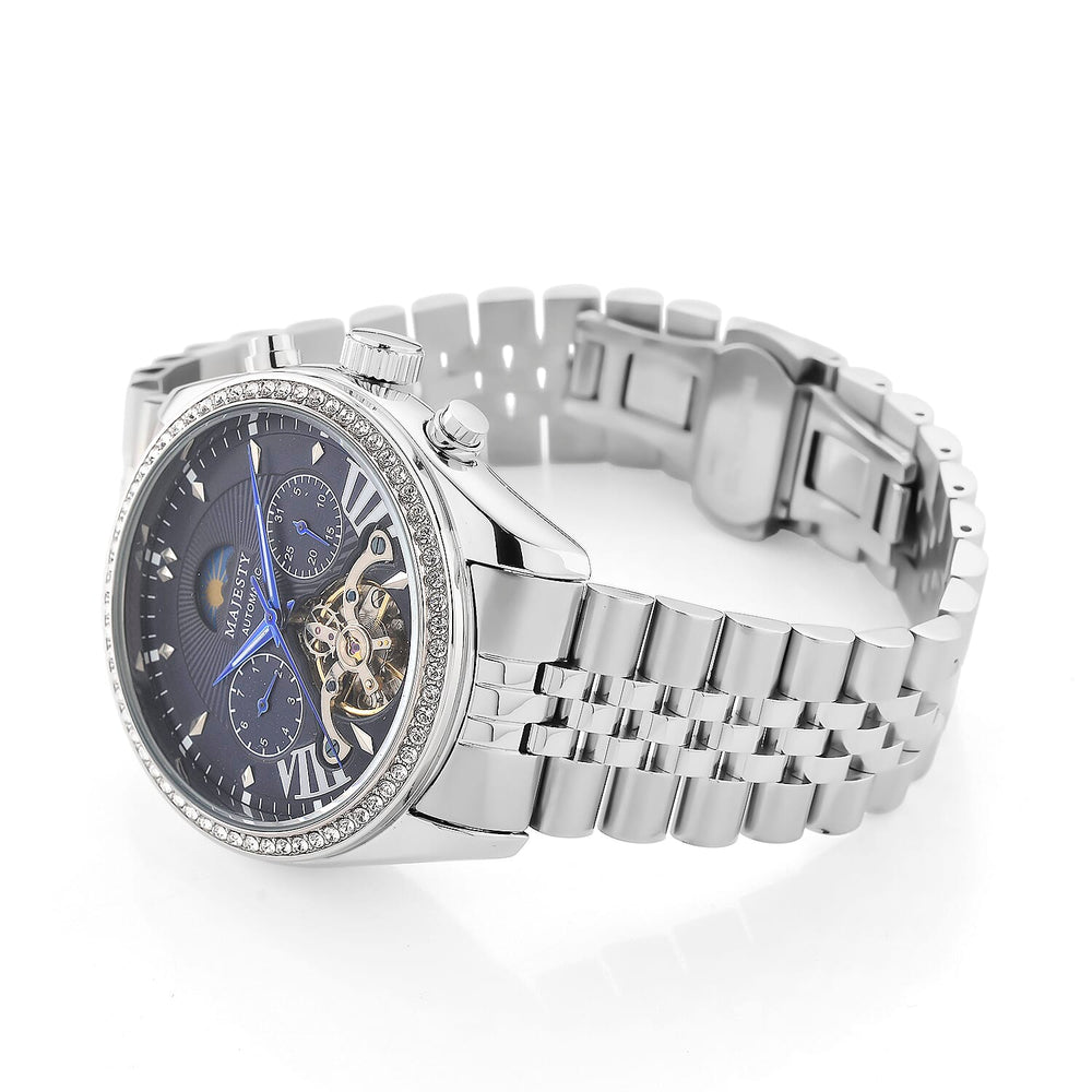 MAJESTY Triumph Multifunctional Automatic Movement Crystal Studded 3ATM Day and night element Stainless steel Strap Watch