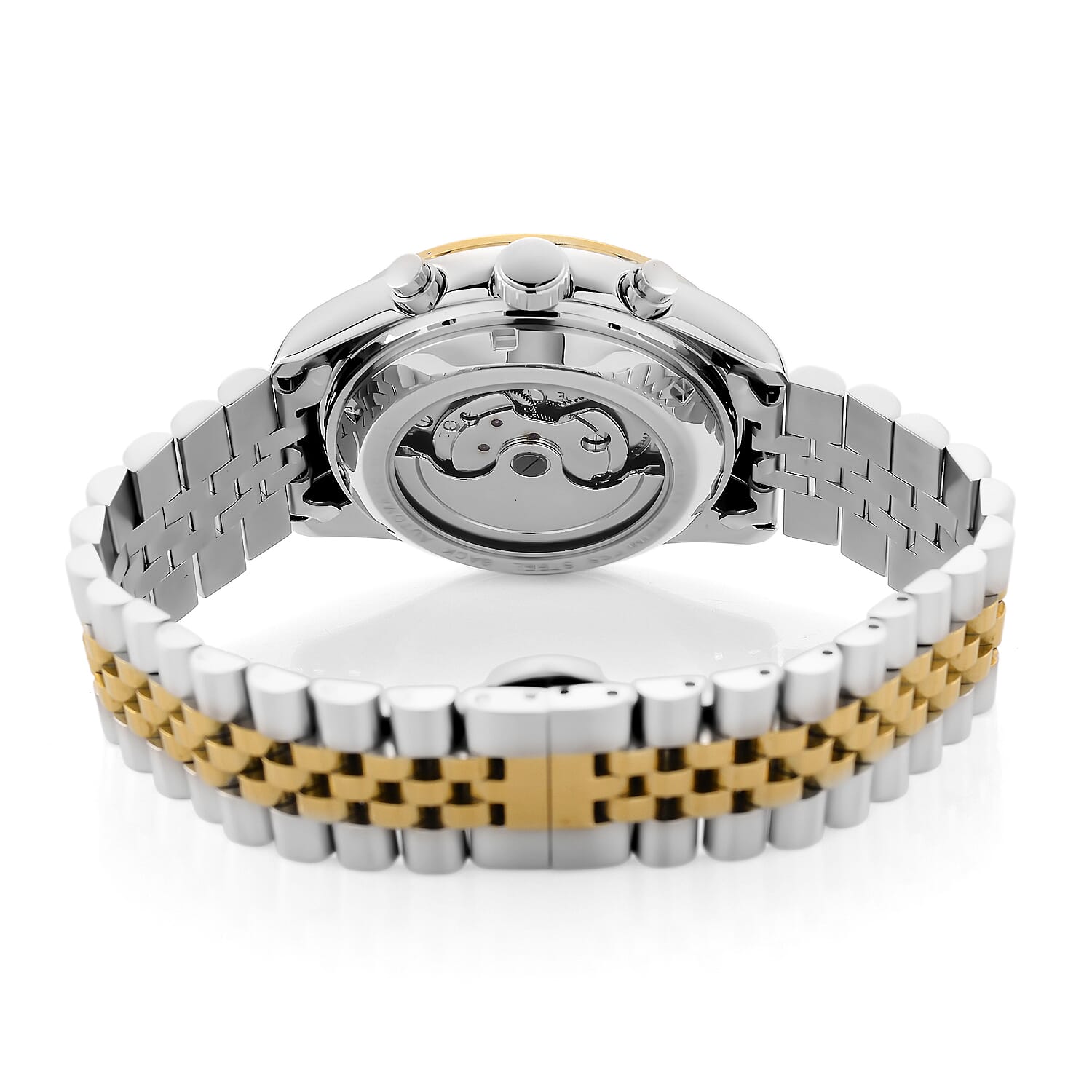 MAJESTY Triumph Multifunctional Automatic Movement Crystal Studded 3ATM Day and night element Two Tone Strap Watch - gold