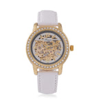 Designer Inspired - GENOA TIME V2-Automatic Movement with Crystal & Leather strap- White