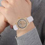 Designer Inspired - GENOA TIME V2-Automatic Movement with Crystal & Leather strap- White
