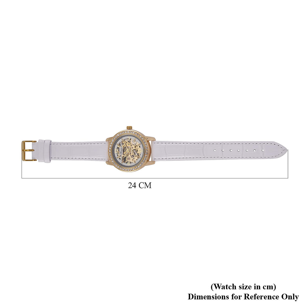 Designer Inspired - GENOA TIME V2-Automatic Movement with Crystal & Leather strap- White