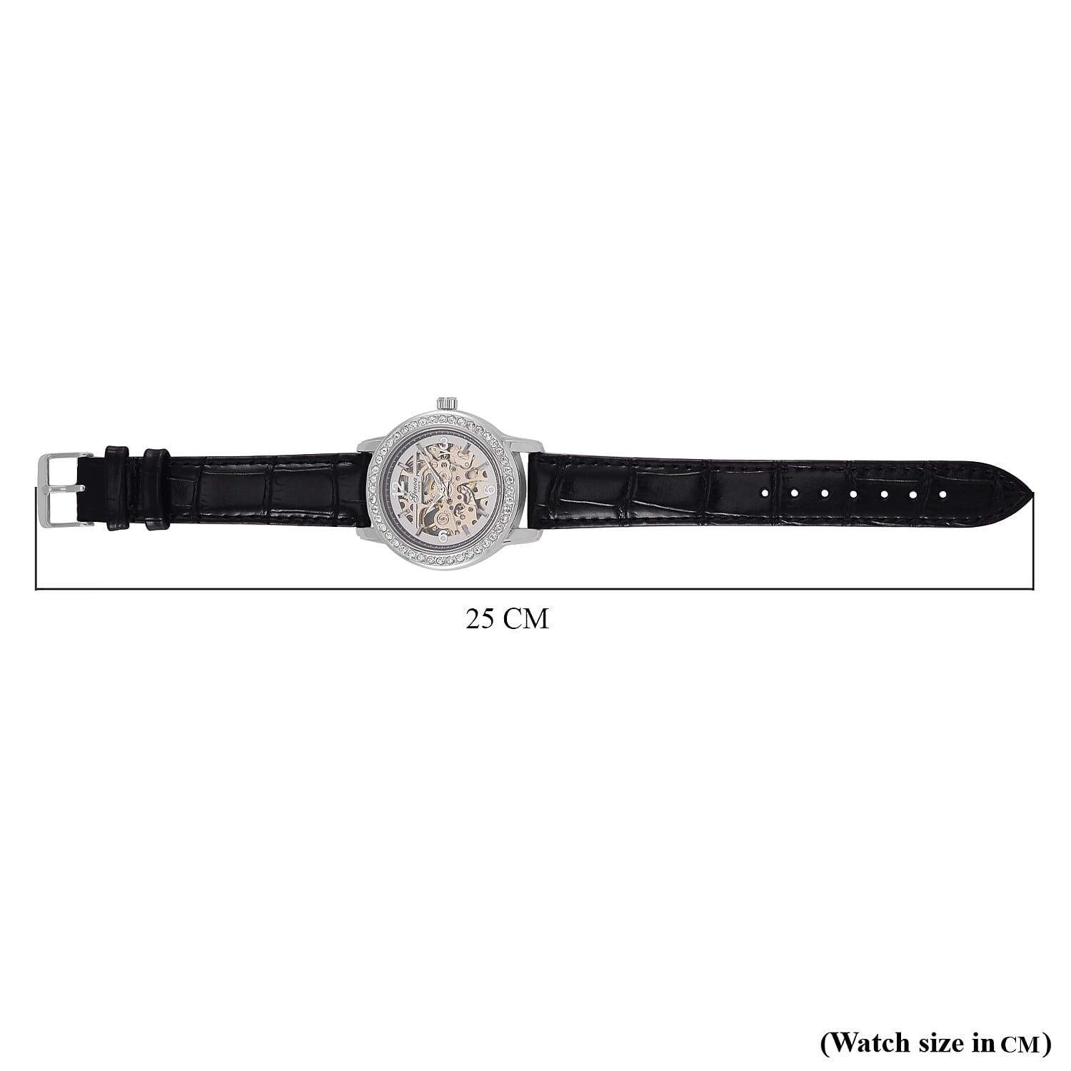 Designer Inspired - GENOA TIME V2-Automatic Movement with  Crystal & Leather strap- Black