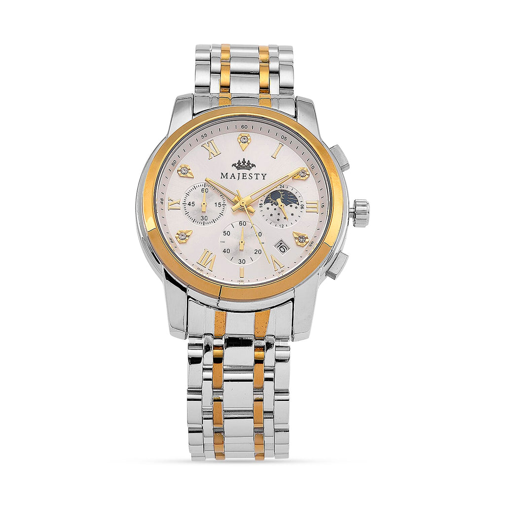 MAJESTY ELITE EDITION - MAJESTY Multifunctional Quartz LD53 WR White Day and night Dial Indicator - Two-Tone Case Mens Watch with Two-Tone Stainless Steel Strap