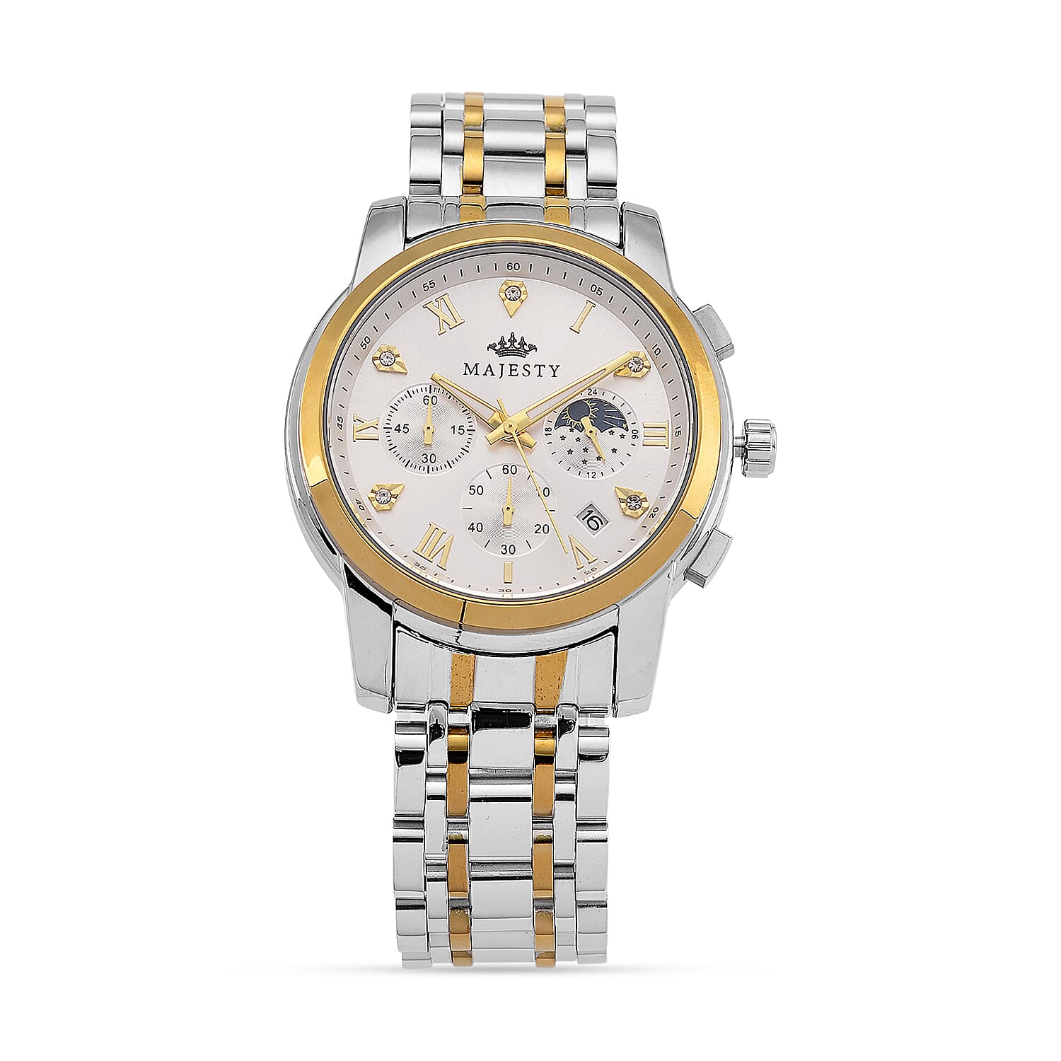MAJESTY ELITE EDITION - MAJESTY Multifunctional Quartz LD53 WR White Day and night Dial Indicator - Two-Tone Case Mens Watch with Two-Tone Stainless Steel Strap