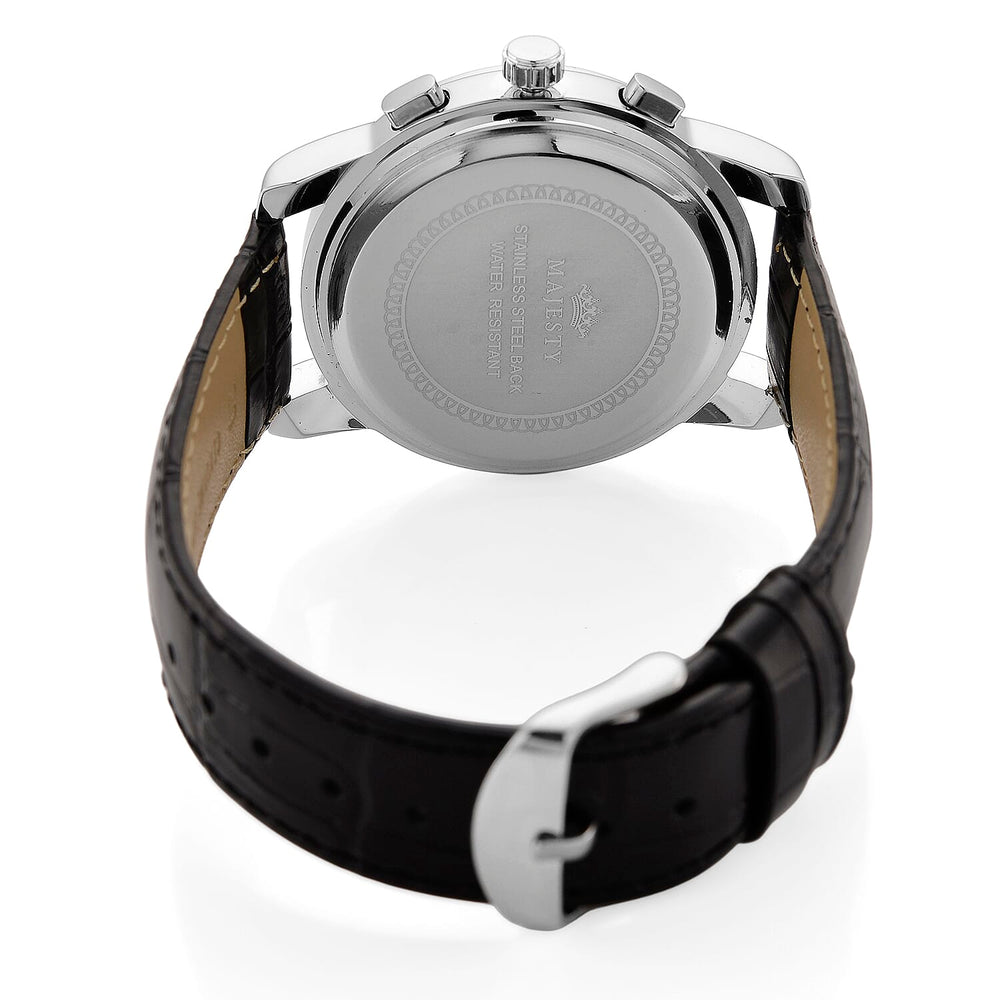 MAJESTY ELITE EDITION - Multifunctional Quartz Movement LD53 WR Day and night Dial - Silver Case Mens Watch with Leather Strap